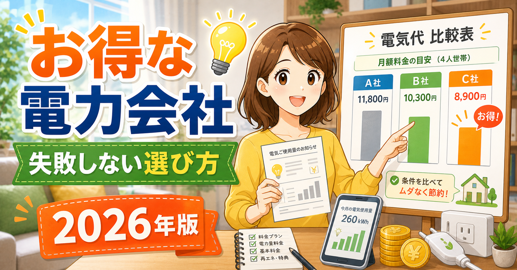 お得な電力会社の選び方を解説するアイキャッチ画像
